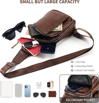 Seoky Rop Sling Backpack for Men Sling Bag Crossbody Shoulder Bags Travel Bag Purse with Water Resistant Dark Brown