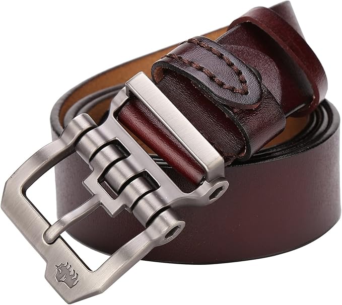 BISON DENIM Men's Belts Leather Dress Genuine Leather Classic Heavy Duty Buckle Belt Casual for Jeans