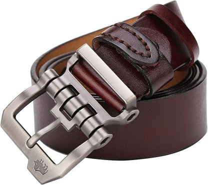 BISON DENIM Men's Belts Leather Dress Genuine Leather Classic Heavy Duty Buckle Belt Casual for Jeans