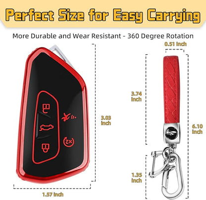FT FUNTOR Key Fob Cover for Volkswagen,Soft TPU Full Protection Case Compatibale With VW Golf GTI Atlas Skoda Octavia ID3 ID4 MK8 (Red, 5 Buttons)