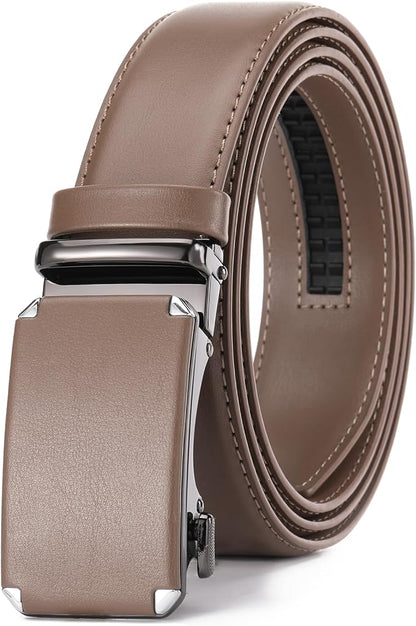 GAEKEAO Ratchet Belts for Men Dress Casual 1 3/12" Adjustable Genuine Leather Slide Buckle Designer Belt with Box Trim to Fit