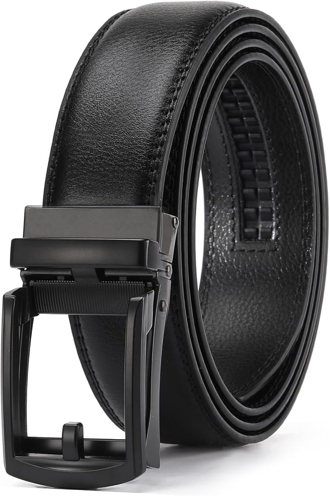 GAEKEAO Ratchet Belt for Men Genuine Leather 1 3/8" - Micro-Adjust Buckle Trim to Fit Dress Belt Casual to Formal Gift Boxed