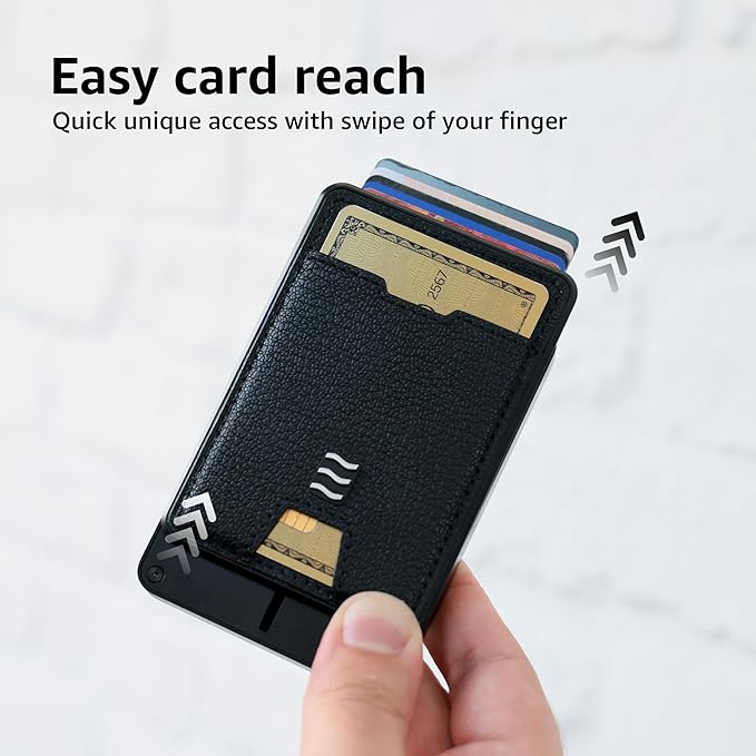 VENICE RFID Blocking Wallet, Minimalist Card Holder with Quick Access, Vegan Leather & Brushed Aluminum, Gift-Ready Packaging (Black)