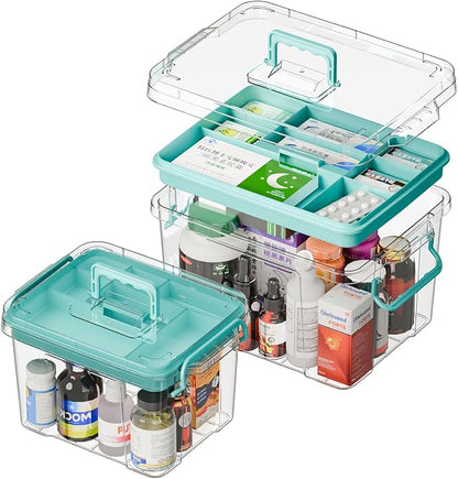 Covetree 2-Pack Clear Plastic Medicine Storage Organizer & First Aid Box – Multi-Layer Medicine Storage Box, Durable Medicine Organizer, Clear Medicine Storage Box for Home, Office & Travel