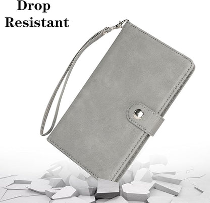 Passport Holder for Travel Essentials, RFID Blocking PU Leather Wallet Cover with Wristlet Strap Magnetic Closure Passport Book Holders Case for Women and Men, Grey