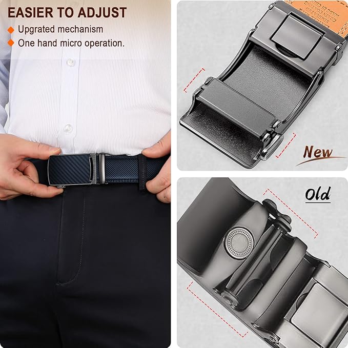 KEMISANT Belt Men, Sliding Ratchet Belt Genuine Leather For Gift Mens Dress Pants Oxfords,Size Adjustable