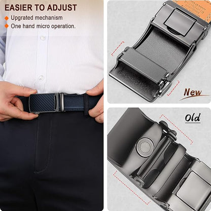 KEMISANT Belt Men, Sliding Ratchet Belt Genuine Leather For Gift Mens Dress Pants Oxfords,Size Adjustable
