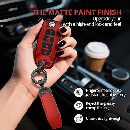 For Nissan Key Fob Cover Accessories- Matte TPU Key Fob Cover with Leather Keychain for 2023 2024 2025 2026 Rogue Pathfinder Versa 2025 2026 Sentra Patrol Armada Smart and More
