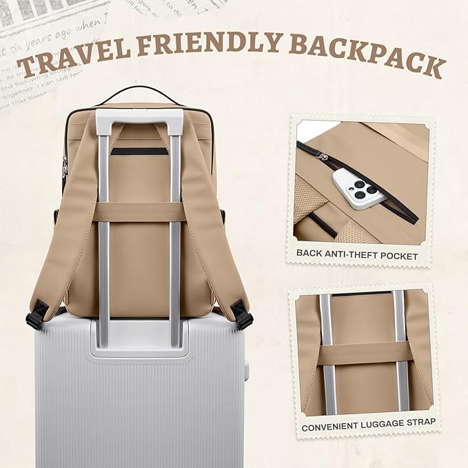 GOLF SUPAGS Imitation Leather Backpack for Women Men Multi-Functional Water-Resistant Casual Daypack for Work, Travel & College Fits 15.6 Inch Laptop (Gravel Brown)