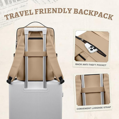 GOLF SUPAGS Imitation Leather Backpack for Women Men Multi-Functional Water-Resistant Casual Daypack for Work, Travel & College Fits 15.6 Inch Laptop (Gravel Brown)