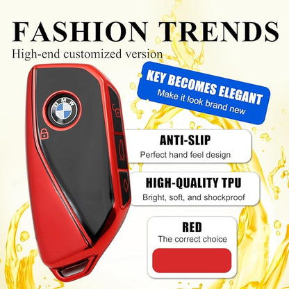 Creativity Advanced soft TPU key Cover Suitable for BMW 2023-2026 New 5 7 Series iX XM IX3 i7 X1 X5 X6 X7 key (Red Combination)
