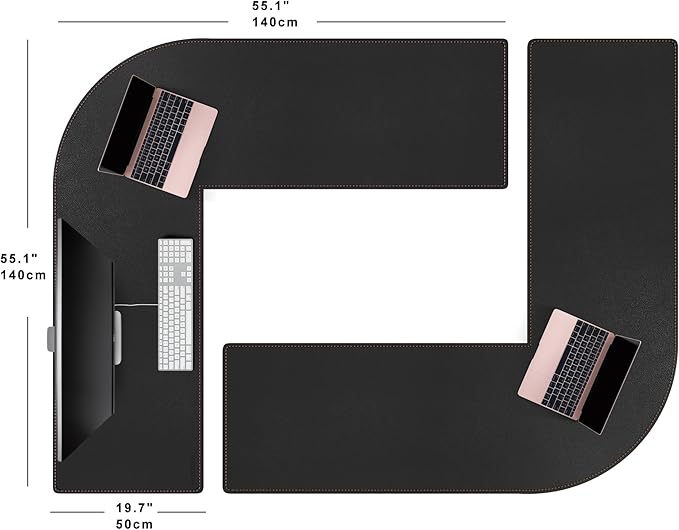 MAIDERN (55”+ 55”) x19.6” L Shaped Corner Desk Mat, Leather Desk Pad for Gaming Computer Office Home (Black)