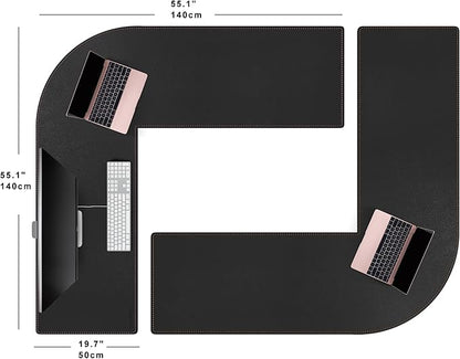 MAIDERN (55”+ 55”) x19.6” L Shaped Corner Desk Mat, Leather Desk Pad for Gaming Computer Office Home (Black)
