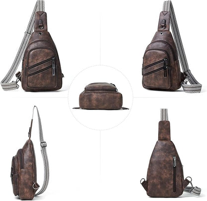 Leresas 7L Crossboydy Sling Bag for Women Vegan Leather Crossbody Purse Fanny Pack Chest Bag for Travel,Coffee