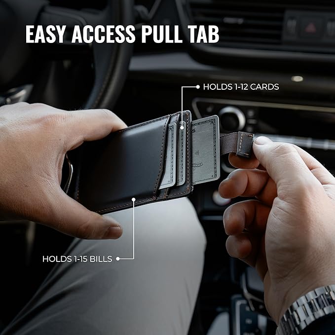 Kingly Cash Clip Slim Leather Wallet for Men with RFID Blocking & Money Clip - Minimalist Front Pocket Bifold Wallet Holds 12 Cards - Secure Card Holder with Easy Access Pull Tab