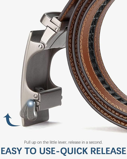 BOSTANTEN Ratchet Leather Belt For Men 2 Pack Dress and Casual with Adjustable Buckle, Trim to Fit