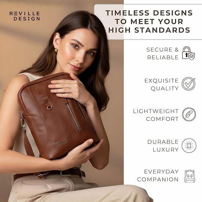 Full Grain Leather Backpack – Water-Resistant, Padded Laptop Compartment, Adjustable Straps, 16L Capacity, Slim Design, Leather Backpack for Men and Women - Amber Brown