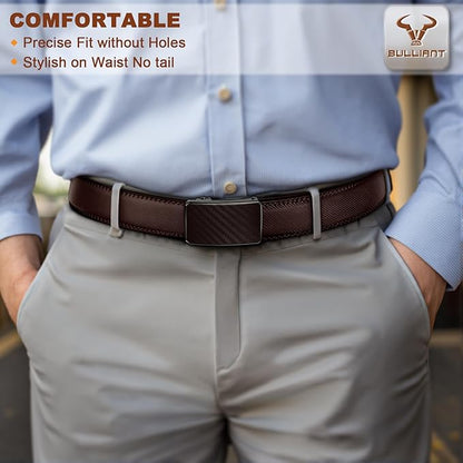 BULLIANT Men Ratchet Belt 2 Pack, Click Sliding Leather Belt Adjustable for Gift Men Dress Casual Jeans 1 3/8,Cut for Fit