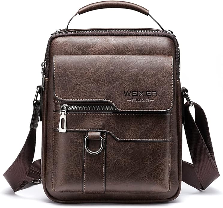 Hebetag Small Leather Sling Shoulder Bag Messenger Pack for Men Women Outdoor Travel Business
