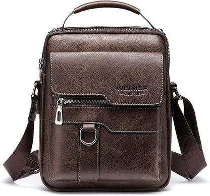 Hebetag Small Leather Sling Shoulder Bag Messenger Pack for Men Women Outdoor Travel Business