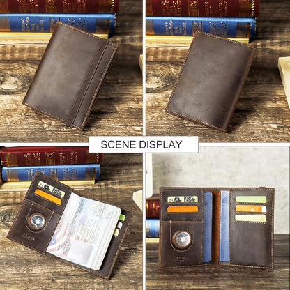CONTACTS Personalized Passport Holder for 2 Full Grain Leather Custom Passport Wallet Compatible with Airtag RFID Blocking Engraved