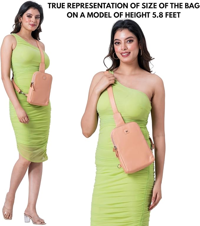 Leather Sling Bag for Women Genuine Crossbody Purse Small Trendy Cross Over Chest with Phone and Credit Card Slots (Peach Nappa)