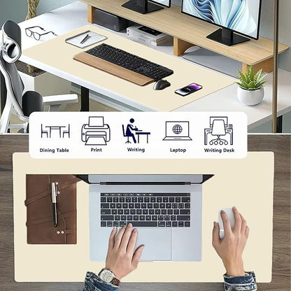 PU Leather Desk Pad Protector Gaming Mouse Pad Non Slip Desk Mat for Keyboard and Mouse Waterproof Desk Writing Pad for Office and Home Desk Accessories(Beige, 47.2 * 17.7)