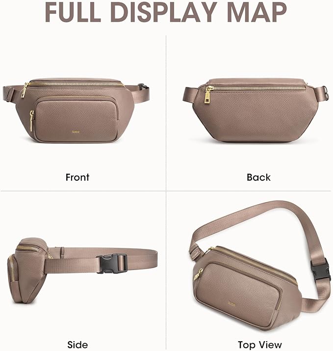 Kattee Fanny Packs for Women, Leather Crossbody Bags for Women Trendy, Small Belt Bag,Fashion Waist Packs with RFID Blocking, Khaki