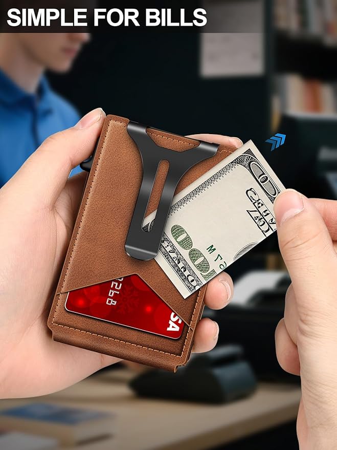 GHUKY Wallet for Men RFID Wallet with Money Clip, Slim Pop Up Card Holder for 10-12 Cards, Minimalist Smart Credit Card Case with ID Window, Bifold Metal Wallet for Front Pocket, Gifts for Men
