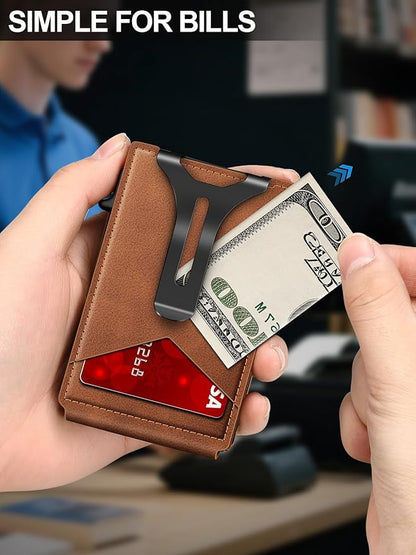 GHUKY Wallet for Men RFID Wallet with Money Clip, Slim Pop Up Card Holder for 10-12 Cards, Minimalist Smart Credit Card Case with ID Window, Bifold Metal Wallet for Front Pocket, Gifts for Men