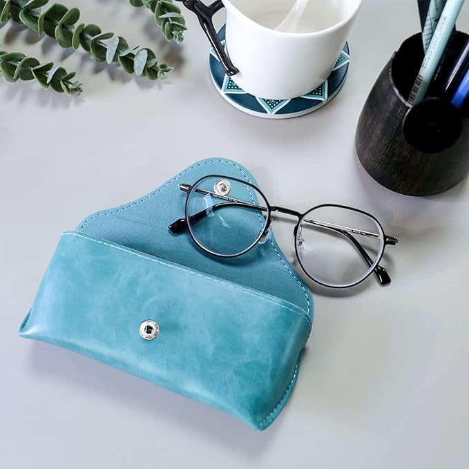LogHog Portable Leather Glasses Case,Flexible Sunglasses Pouch Slim Case for Women Men Horizontal Eyeglass Case