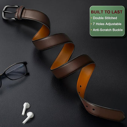 BULLIANT Men Belt-Leather Belt 7 Holes Comfortable for Men Dress Casual Jeans 1 3/8"