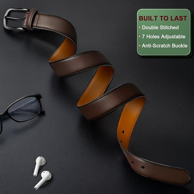 BULLIANT Men Belt-Leather Belt 7 Holes Comfortable for Men Dress Casual Jeans 1 3/8"