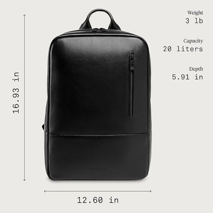 Nordweg Nomad Leather Laptop Backpack NW089A – Lightweight Daypack for Work & Travel – Fits Laptops up to 15.6” (Black)