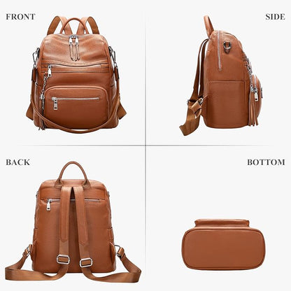ALTOSY Genuine Leather Backpack Purse for Women Large Shoulder Bag With Laptop Compartment Multiple Pockets(S106 Brown)