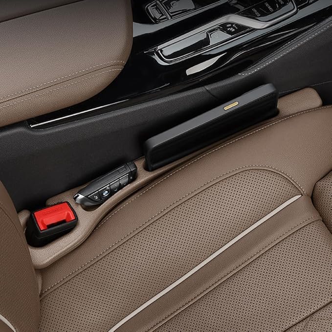 Car Seats Gap Filler Dual-Slot Car Seat Gap Organizer – with Belt Slot, Anti-Drop Gap Filler for Cars & SUVs – No More Lost Items, All Within Reach (2PCS) (Beige)