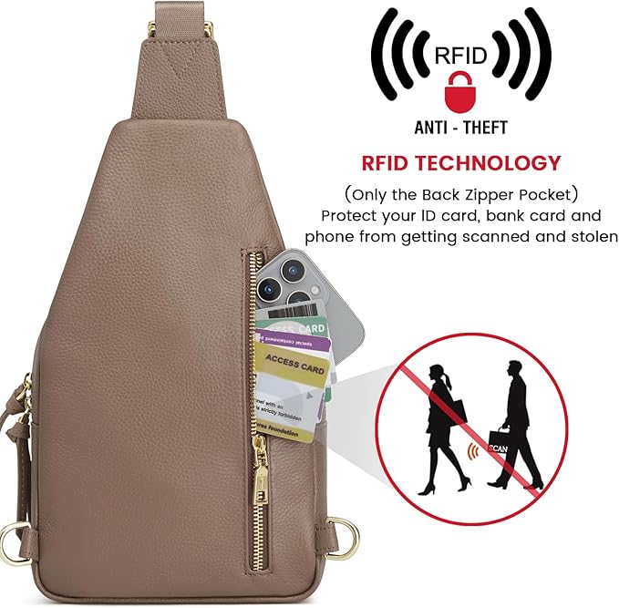 Kattee Small Sling Bag for Women, Leather Fanny Packs Crossbody Purse, Chest Bag for Travel with RFID Blocking, Khaki