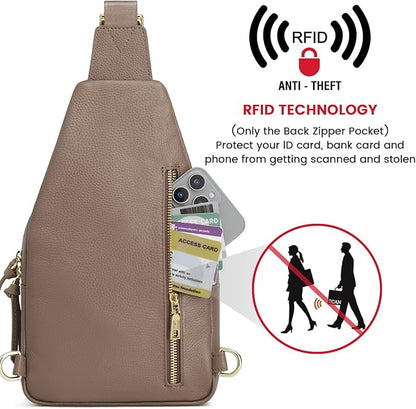 Kattee Small Sling Bag for Women, Leather Fanny Packs Crossbody Purse, Chest Bag for Travel with RFID Blocking, Khaki