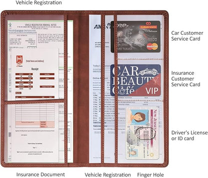 Car Accessories Registration and Insurance Holder,Leather Essential Card Magnetic Shut Vehicle Glove Box Organizer Case for Auto Driver License Document Truck Motorcycle Boat Men Women-Brown