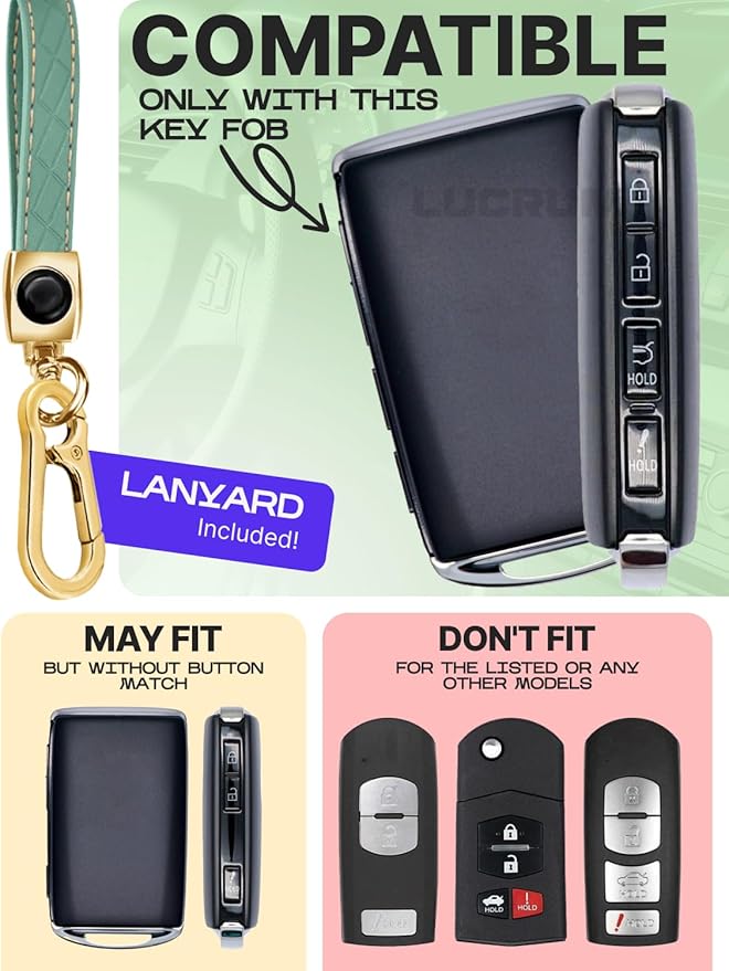 Lucrum Compatible with Mazda Key Fob Cover & Leather Keychain - TPU Case for 3, 6, CX-5 CX-9 CX-30 CX-50 CX-70 (2019-2025)