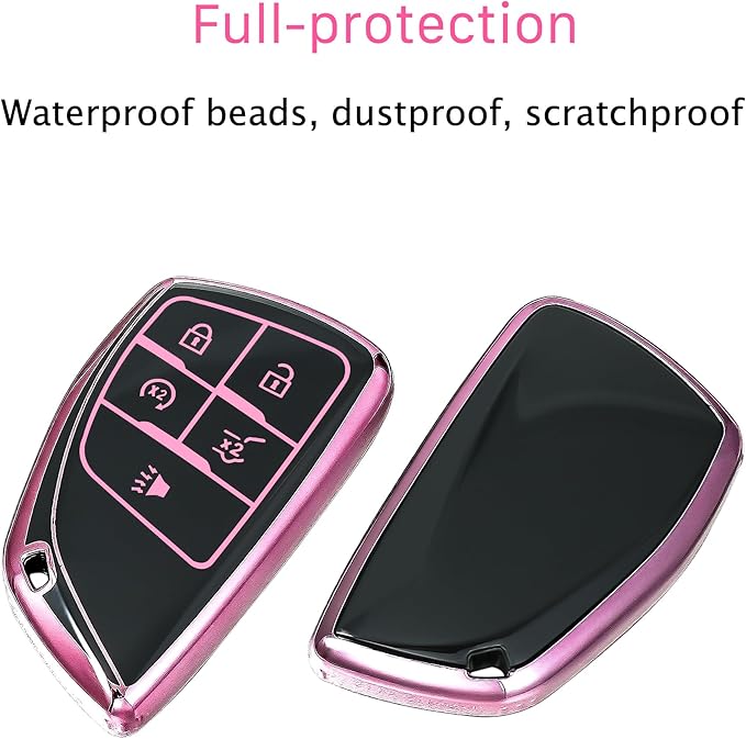 for Chevrolet Key fob Cover TPU Protective Key case,Compatible with 2023 2024 2025 GMC Silverado 1500 Sierra,2500HD 3500HD, Silicone ect Remote Smart Key (Pink)