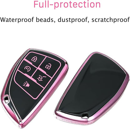 for Chevrolet Key fob Cover TPU Protective Key case,Compatible with 2023 2024 2025 GMC Silverado 1500 Sierra,2500HD 3500HD, Silicone ect Remote Smart Key (Pink)