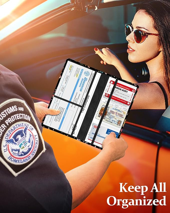 Slohif Car Registration and Insurance Holder - Black Mushroom Vehicle Glove Box Organizer Women with Magnetic Shut Leather Automobile License Holders Coasters Auto Accessories Case for Document
