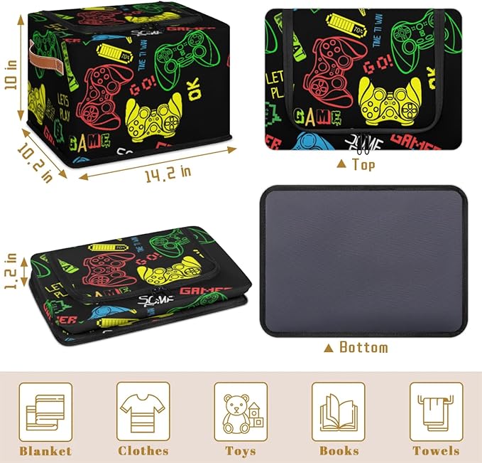 Game Controller Storage Bins With Zipper Lid, Collapsible Trunk Organizer, Car Organizers and Storage Bins with Lids, Decorative Storage Boxes with Handle, Home Storage Baskets for Organizing