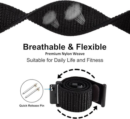WOCCI 21mm Adjustable Nylon Watch Band, Quick Release Sport Loop Strap (Black)