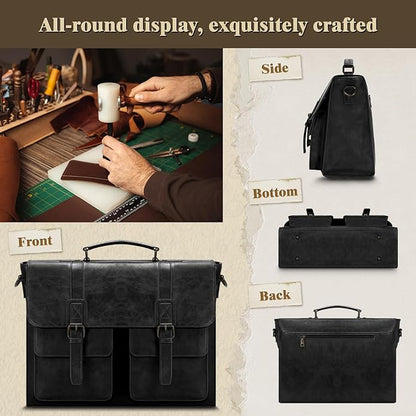 Leather Messenger Bag for Men 15.6 Inch Vintage Laptop Bag Waterproof Briefcases for Men Computer Bag Satchel for Work/Office