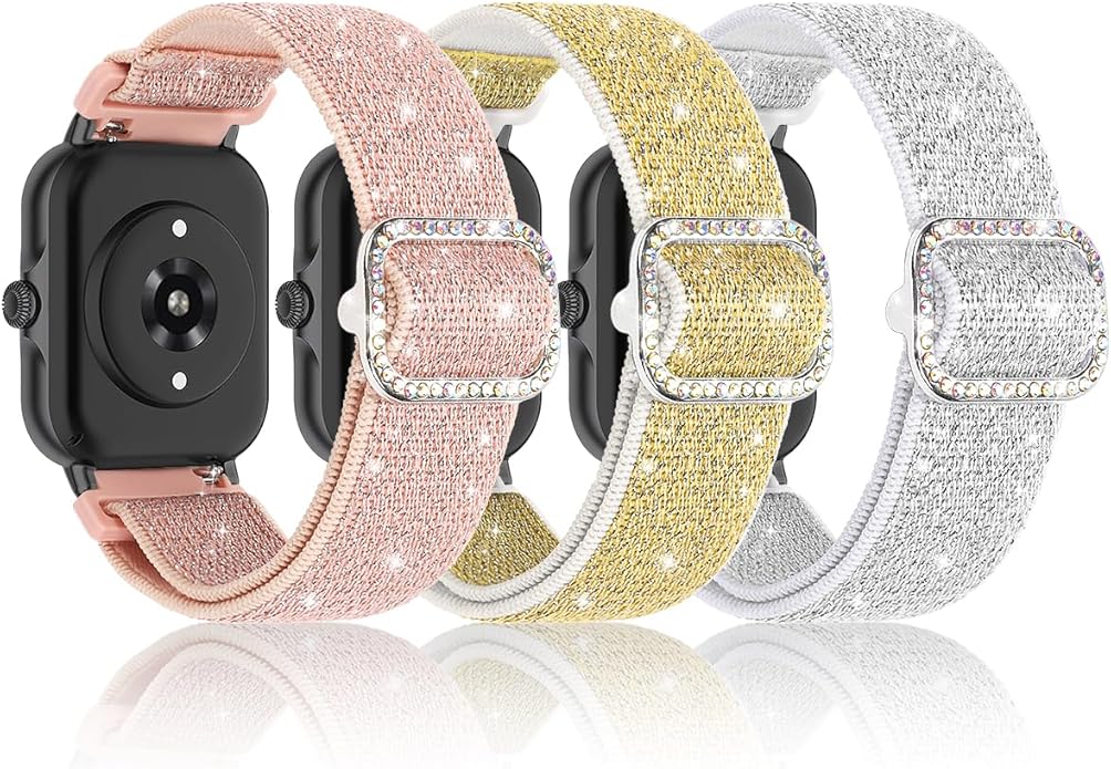 Sparkly Elastic Nylon Bands Compatible with Woneligo/Fitpolo Smart Watch IDW13, 22mm Stretchy Straps for TOOBUR IDW19/ENOMIR IDW19/MILOUZ IDW19/Gydom IDW19/Faweio IDW19/Hoowel IDW19/Amzhero IDW19/Tensky IDW19/WNH IDW19 Smart Watch Glitter Bands for Women