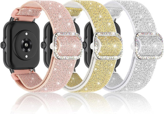 Sparkly Elastic Nylon Bands Compatible with Woneligo/Fitpolo Smart Watch IDW13, 22mm Stretchy Straps for TOOBUR IDW19/ENOMIR IDW19/MILOUZ IDW19/Gydom IDW19/Faweio IDW19/Hoowel IDW19/Amzhero IDW19/Tensky IDW19/WNH IDW19 Smart Watch Glitter Bands for Women