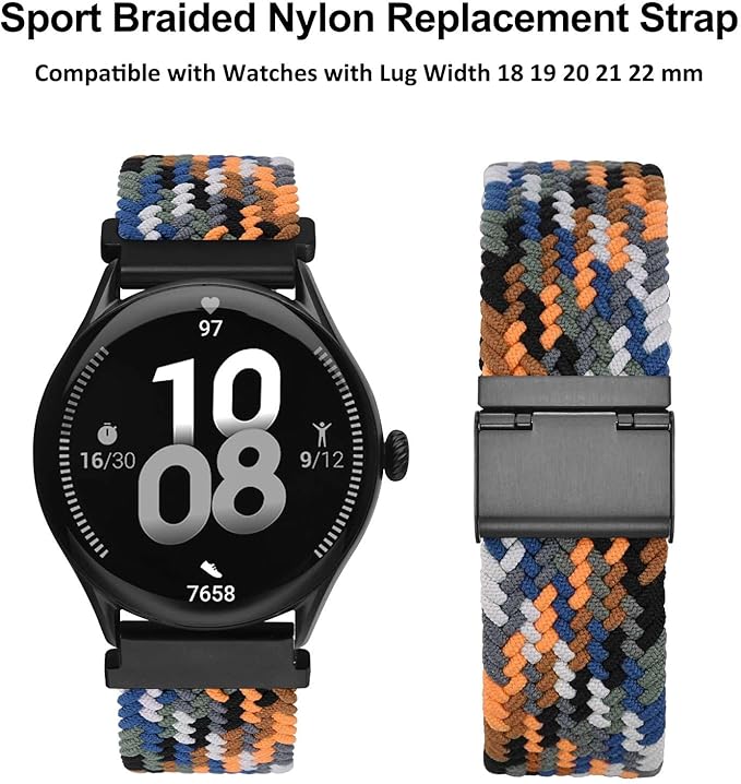 WOCCI 20mm Braided Nylon Watch Band for Men and Women, Quick Release, Black Stainless Steel Buckle (Camo)
