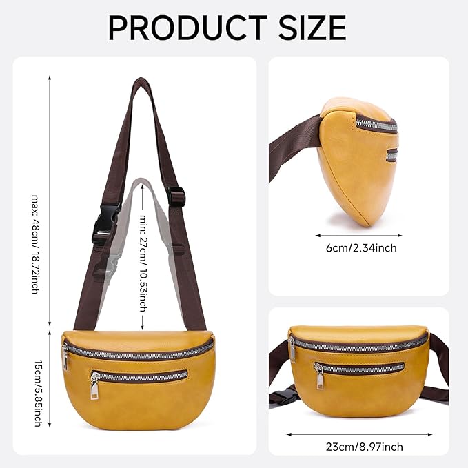 GAEKEAO Fanny Packs Waist Pack for Women Men Vegan Leather Cross body Belt Bag Travel with Adjustable Strap Bright Yellow